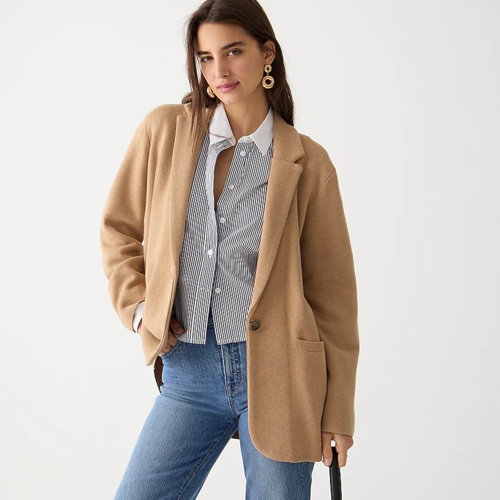 J. Crew Cecile relaxed sweater-blazer in tan